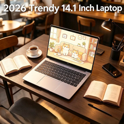 2026 Neuer 14,1" Ultra-Slim Laptop, Intel 4405U, Win11 Pro, 16GB, 2TB, 1080P FHD Display, tragbares Büro- und Studiennotebook