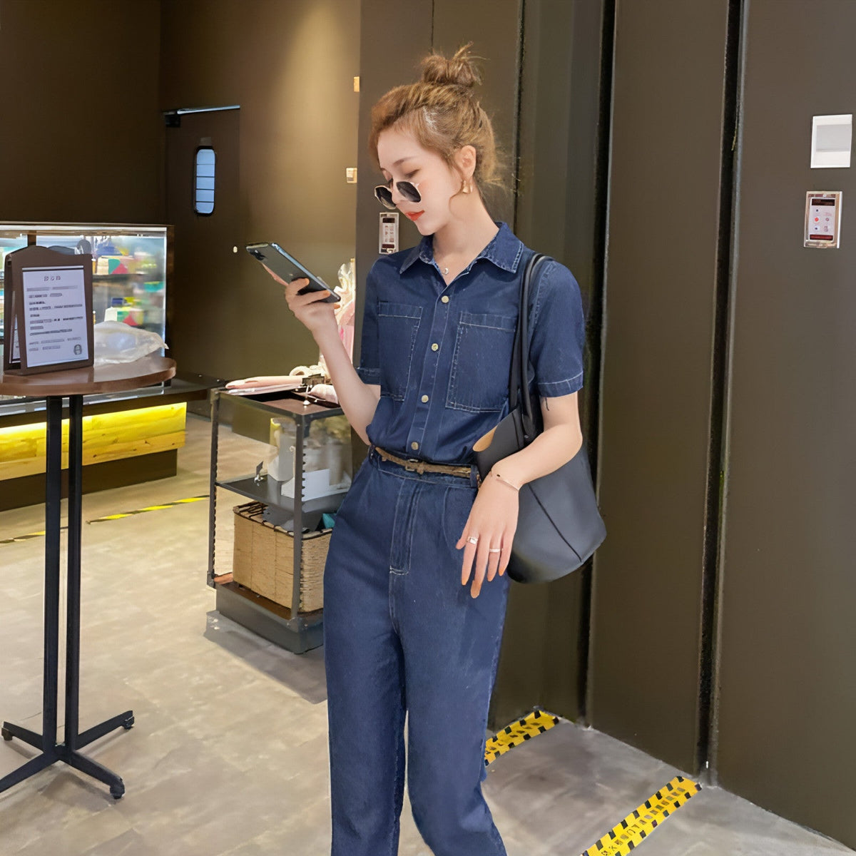 Sommer Neuer Kurzärmeliger Jumpsuit Overall Jeans Kleidung Damen