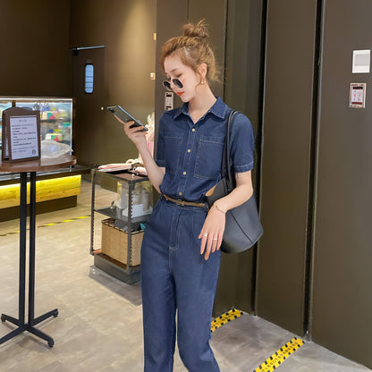 Sommer Neuer Kurzärmeliger Jumpsuit Overall Jeans Kleidung Damen