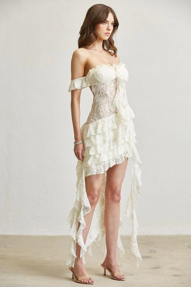 Jasmine Off shoulder Lace Ruffled Dress