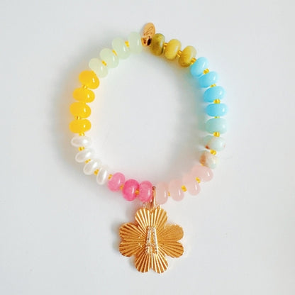 Color Garden Initial Bracelet – Bright Beads with Clover Charm Accent