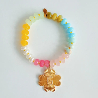 Color Garden Initial Bracelet – Bright Beads with Clover Charm Accent