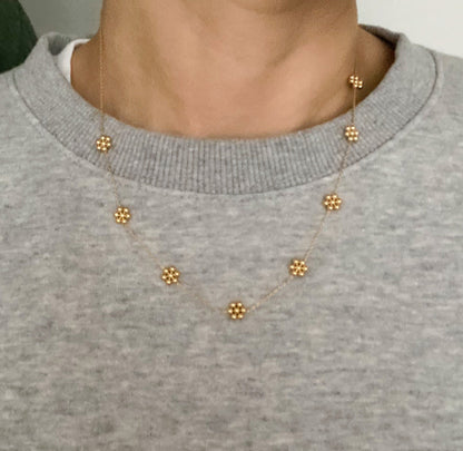 Dainty Golden Bead Flower Necklace - Waterproof Stainless Steel