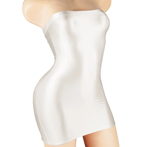 Sexy Oil Satin Glossy Shiny Sheer Micro Mini Dress See Through Bodycon