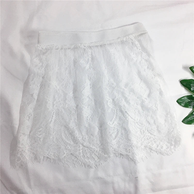 Miniskirt Sexy Transparent Lace Mesh Skirt Shirt Extender Women Summer