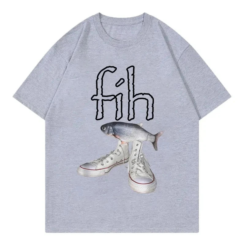 New Style Fih Shoes Graphic T Shirts Funny Misspelled Fish Meme