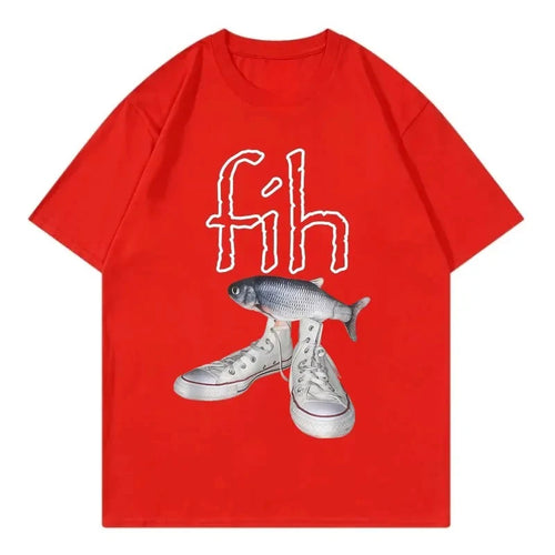 New Style Fih Shoes Graphic T Shirts Funny Misspelled Fish Meme