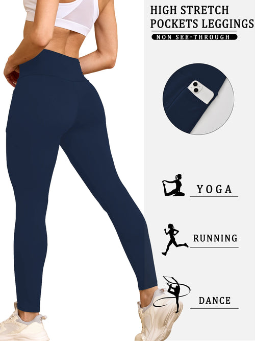 Super Soft Leggings with Pockets for Women，High Waisted Tummy Control