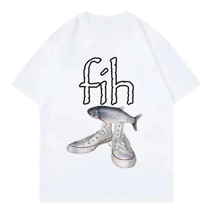 New Style Fih Shoes Graphic T Shirts Funny Misspelled Fish Meme