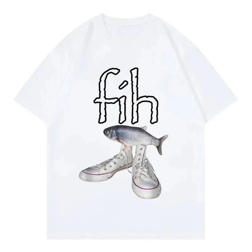 New Style Fih Shoes Graphic T Shirts Funny Misspelled Fish Meme