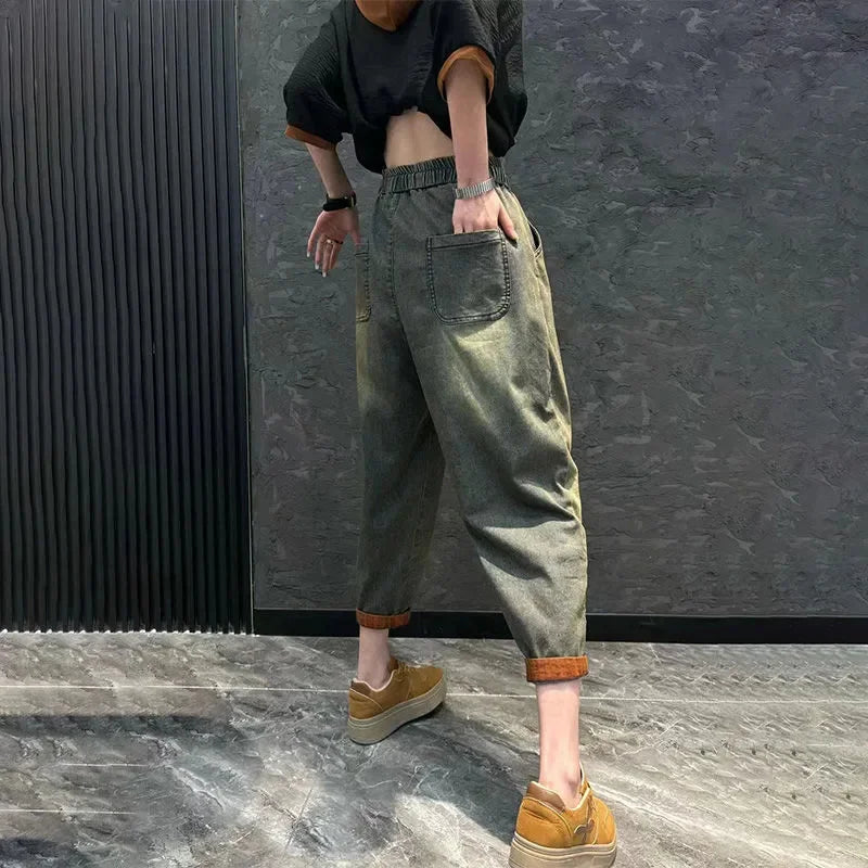 Jeans Set Women Denim Pants Two Piece Set 2025 New Loose Plus size