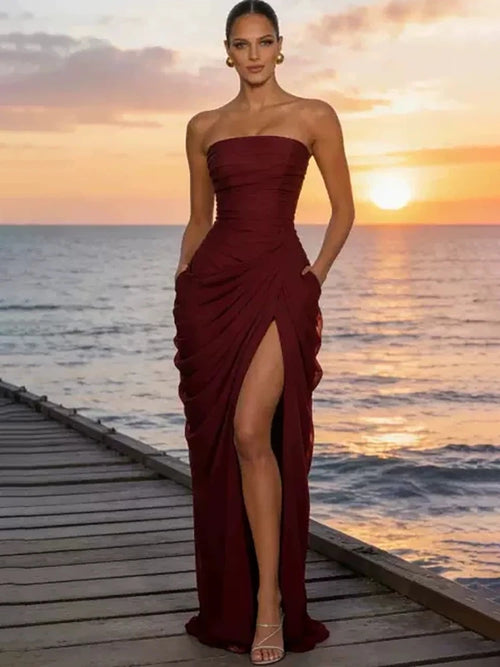 Mozision Chiffon Off-shoulder Strapless Sexy Maxi Dress Women Elegant