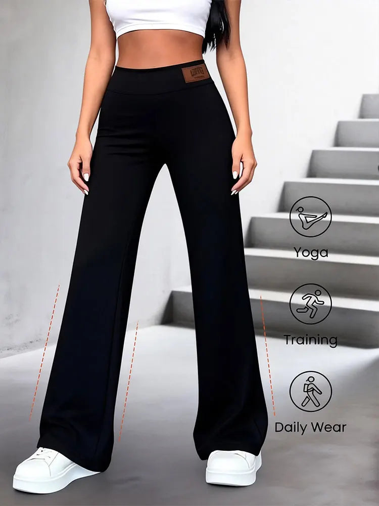 Womens High Waisted Straight Leg Pants Stretchy Black Solid Commuting