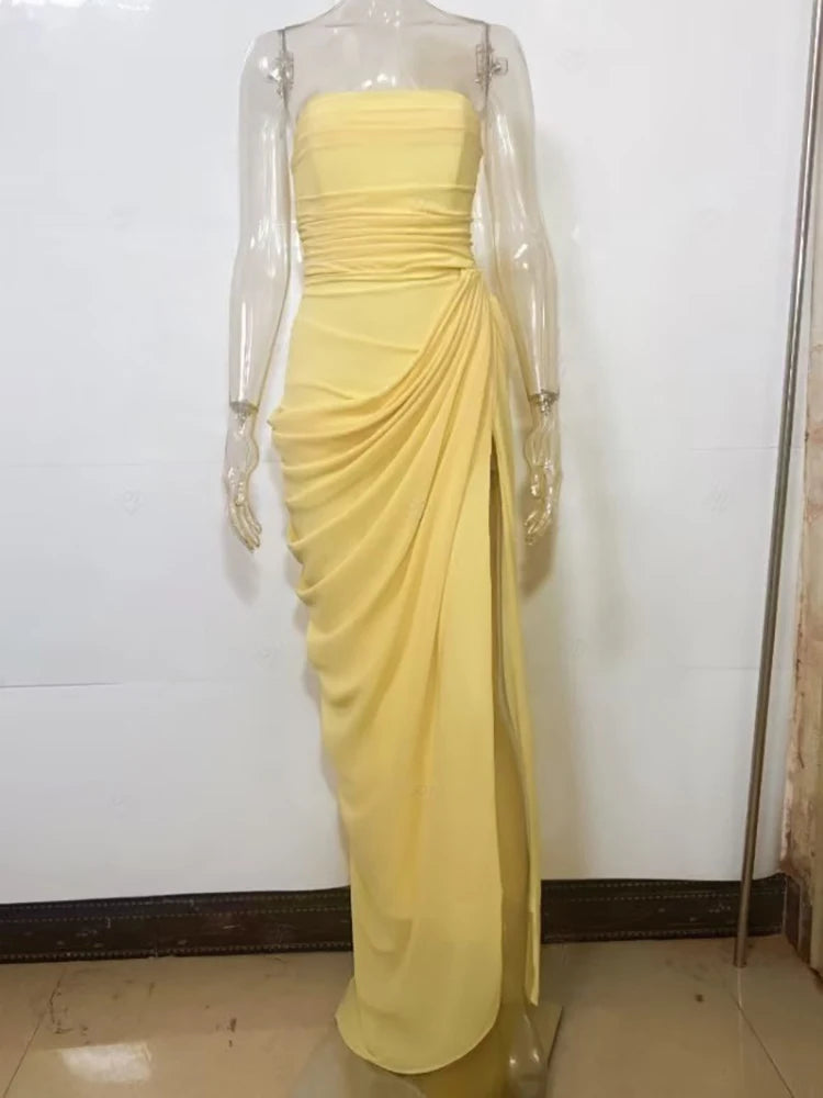Mozision Chiffon Off-shoulder Strapless Sexy Maxi Dress Women Elegant