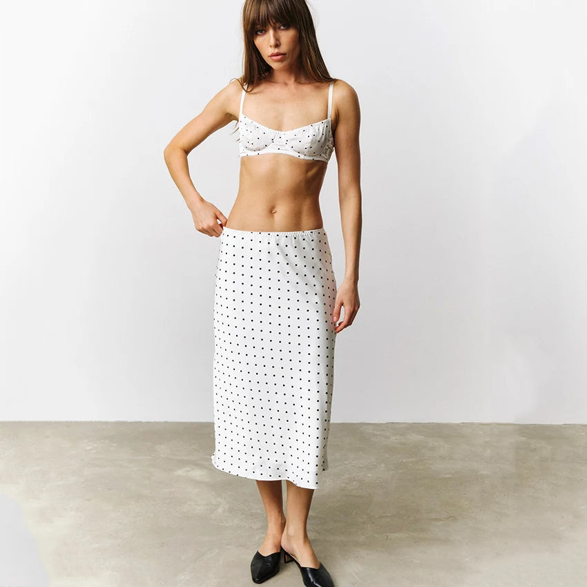 Linad Sexy Polka Dot Crop Top Camisole Long Skirts Suits Casual