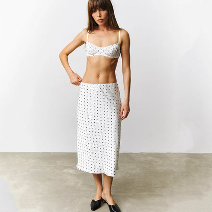 Linad Sexy Polka Dot Crop Top Camisole Long Skirts Suits Casual