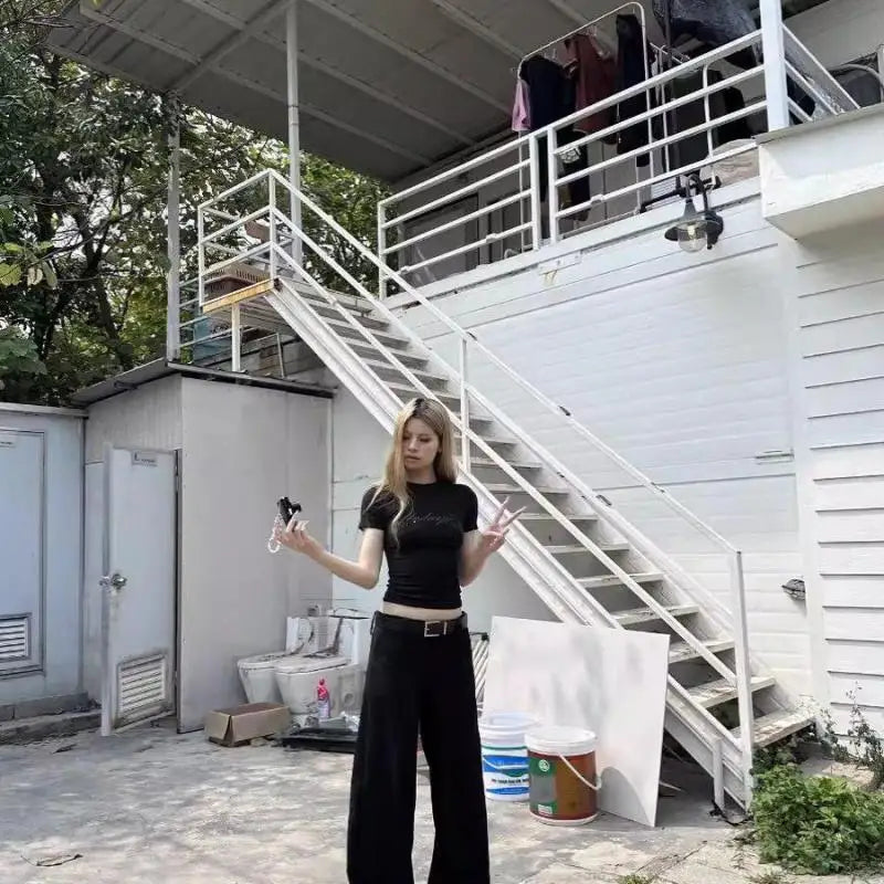 Yedinas Gothic T Shirt Women Clothes Korean Fashion 2024 Summer Tops