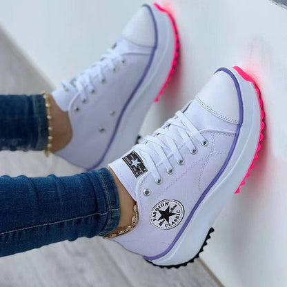 Flache Schnürsneaker, Muster, Canvas, Freizeitschuh