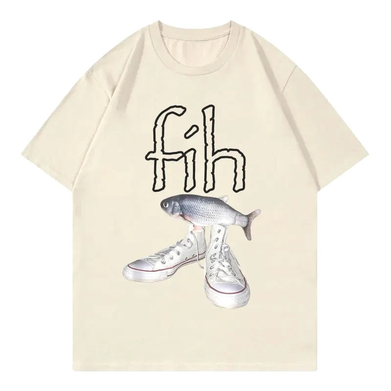 New Style Fih Shoes Graphic T Shirts Funny Misspelled Fish Meme