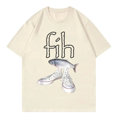 New Style Fih Shoes Graphic T Shirts Funny Misspelled Fish Meme