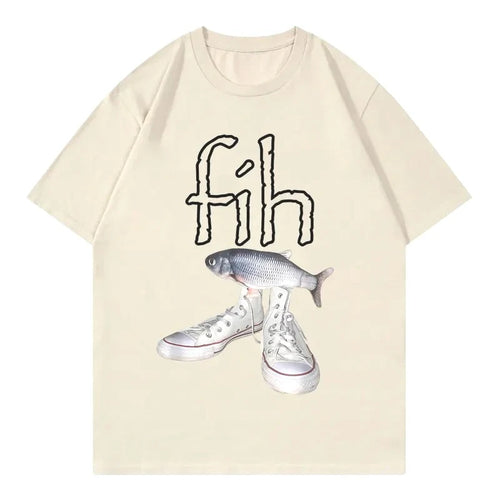New Style Fih Shoes Graphic T Shirts Funny Misspelled Fish Meme