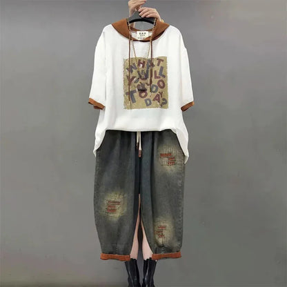 Jeans Set Women Denim Pants Two Piece Set 2025 New Loose Plus size