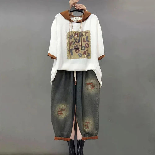 Jeans Set Women Denim Pants Two Piece Set 2025 New Loose Plus size