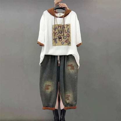 Jeans Set Women Denim Pants Two Piece Set 2025 New Loose Plus size