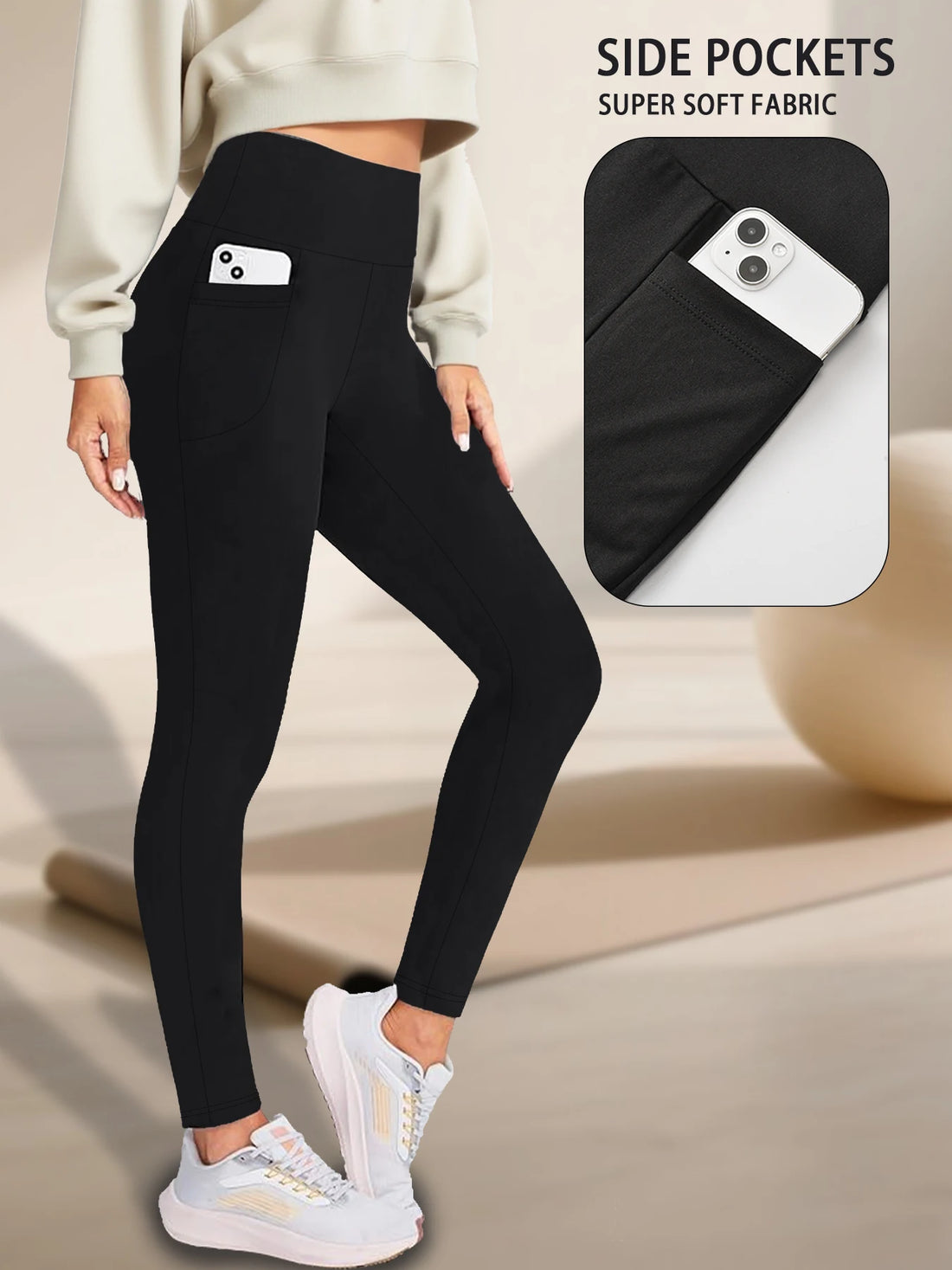 Super Soft Leggings with Pockets for Women，High Waisted Tummy Control