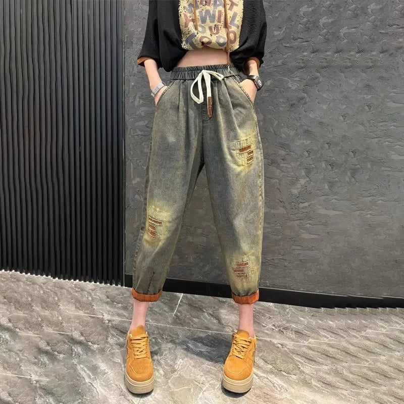 Jeans Set Women Denim Pants Two Piece Set 2025 New Loose Plus size