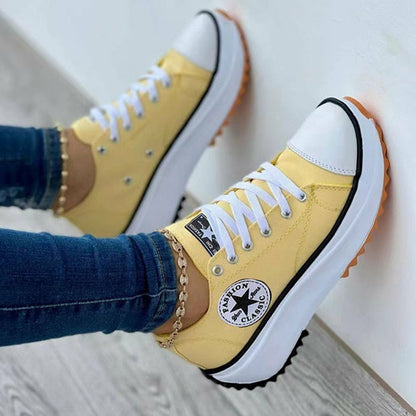 Flache Schnürsneaker, Muster, Canvas, Freizeitschuh