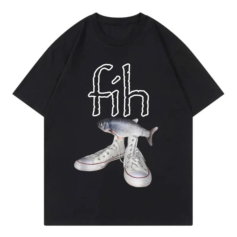 New Style Fih Shoes Graphic T Shirts Funny Misspelled Fish Meme