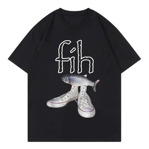 New Style Fih Shoes Graphic T Shirts Funny Misspelled Fish Meme
