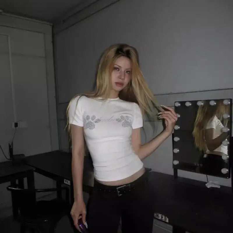 Yedinas Gothic T Shirt Women Clothes Korean Fashion 2024 Summer Tops