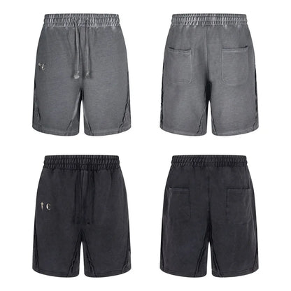 Thug Club 2026 New Summer Streetwear Hip-Hop Style Patchwork Washed Distressed Star Moon Silver-Tone Loose-Fit Shorts