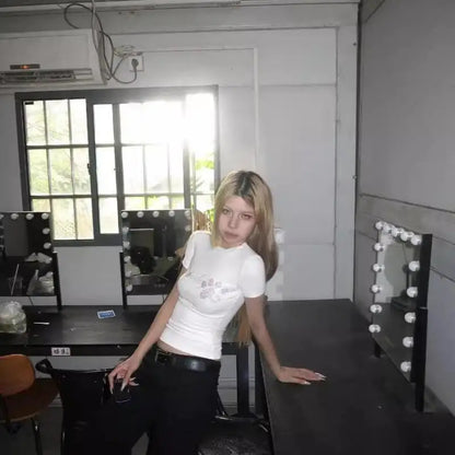 Yedinas Gothic T Shirt Women Clothes Korean Fashion 2024 Summer Tops