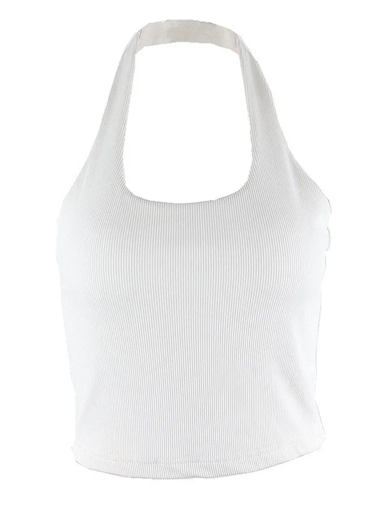 White Halter Sexy Backless Tank Tops for Women Streetwear 2023