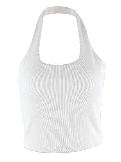 White Halter Sexy Backless Tank Tops for Women Streetwear 2023