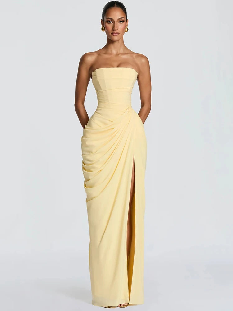 Mozision Chiffon Off-shoulder Strapless Sexy Maxi Dress Women Elegant
