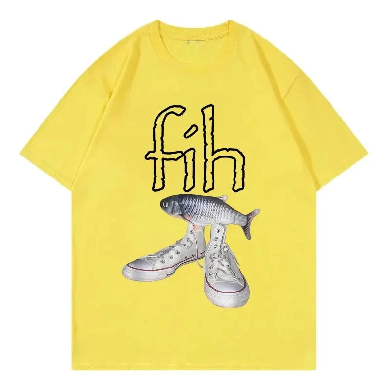 New Style Fih Shoes Graphic T Shirts Funny Misspelled Fish Meme