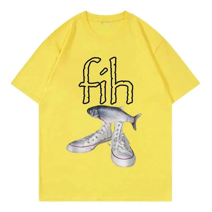 New Style Fih Shoes Graphic T Shirts Funny Misspelled Fish Meme