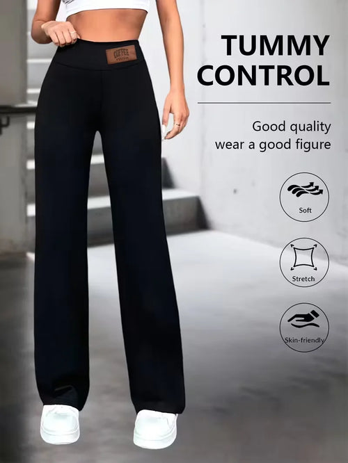 Womens High Waisted Straight Leg Pants Stretchy Black Solid Commuting