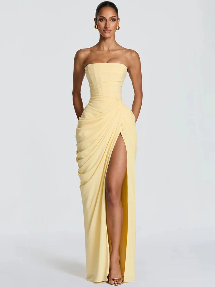 Mozision Chiffon Off-shoulder Strapless Sexy Maxi Dress Women Elegant