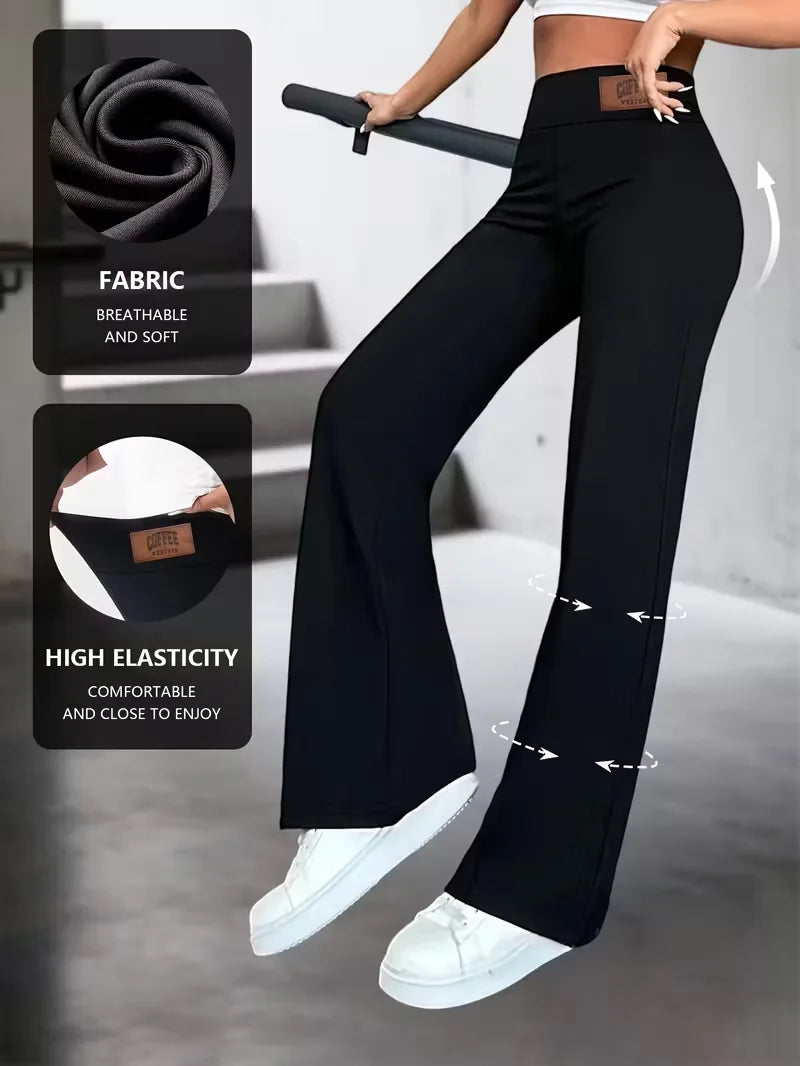 Womens High Waisted Straight Leg Pants Stretchy Black Solid Commuting