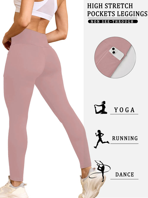 Super Soft Leggings with Pockets for Women，High Waisted Tummy Control