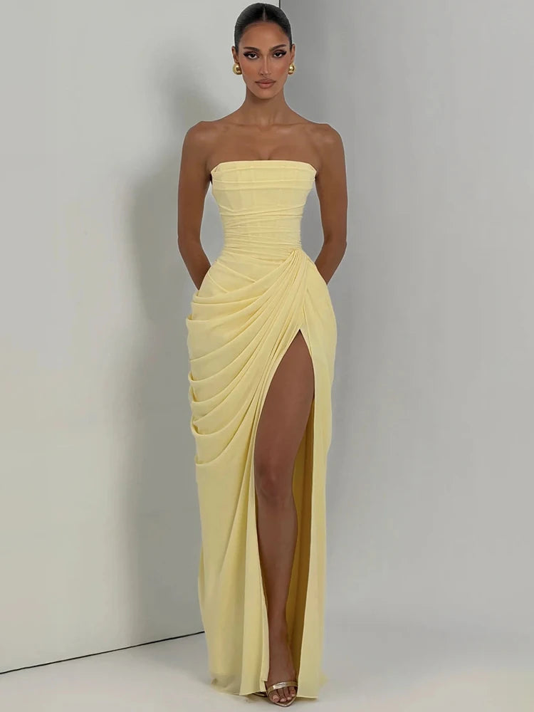 Mozision Chiffon Off-shoulder Strapless Sexy Maxi Dress Women Elegant