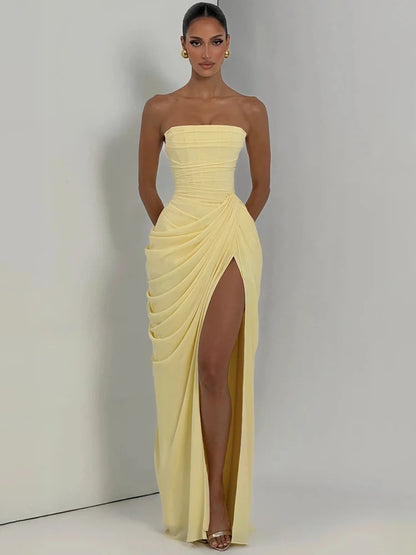 Mozision Chiffon Off-shoulder Strapless Sexy Maxi Dress Women Elegant
