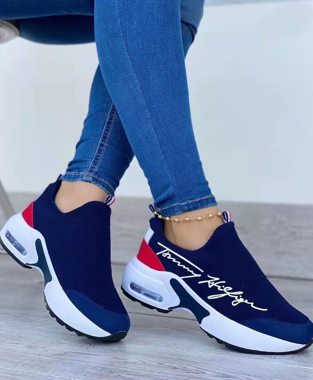 Freizeit-Atmungsaktive Plateau-Wedges Damen Walking-Sneaker Flache Damenschuhe