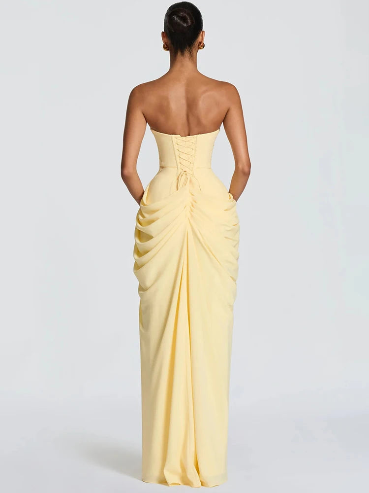 Mozision Chiffon Off-shoulder Strapless Sexy Maxi Dress Women Elegant
