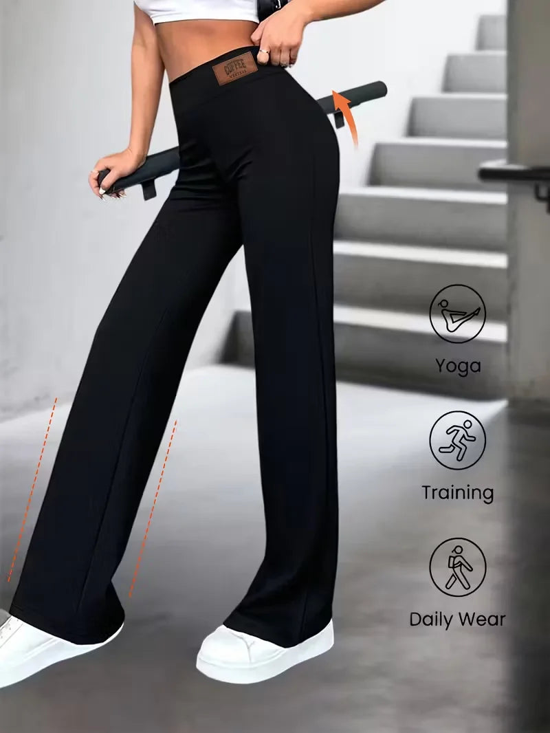Womens High Waisted Straight Leg Pants Stretchy Black Solid Commuting